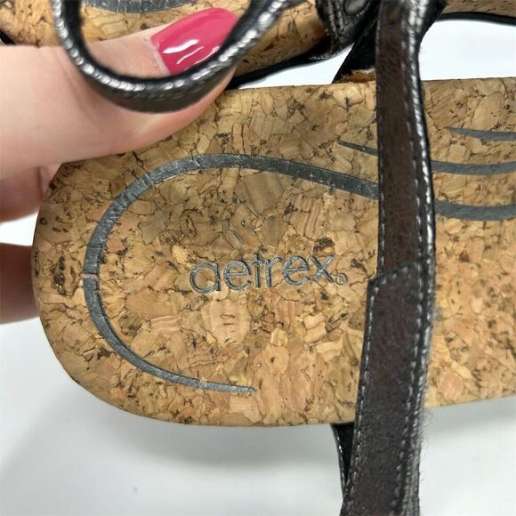 Aetrex Women's Silver Metallic Thong Slingback Sandals Cork Footbed Size 10.5-11 - Picture 11 of 13